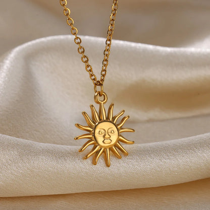Sunflower Pendant Geometric Necklace – Stainless Steel Clavicle Chain for Women