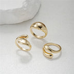 Juego de 3 anillos abiertos geométricos chapados en oro: anillos gruesos, irregulares y modernos para mujer.