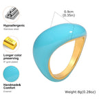 Chunky Enamel Twist Ring for Women – Gold Plated Stainless Steel Open Crossover Statement Ring, Waterproof Stackable Band (Blue/Green/Pink)