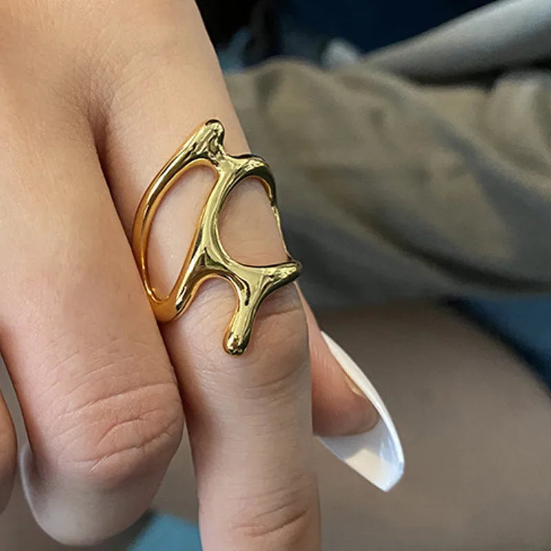 3-Piece Gold Plated Geometric Open Ring Set – Chunky, Irregular & Trendy Statement Rings for Women