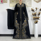 Elariah Diamond Chiffon Modest Abaya Dress – Elegant Long Sleeve Islamic Maxi Robe