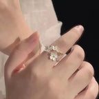 Bague Elariah ajustable en forme de cœur pour femme – Bague cocktail papillon vintage en zircon et perle | Bijou romantique pour mariage et soirée