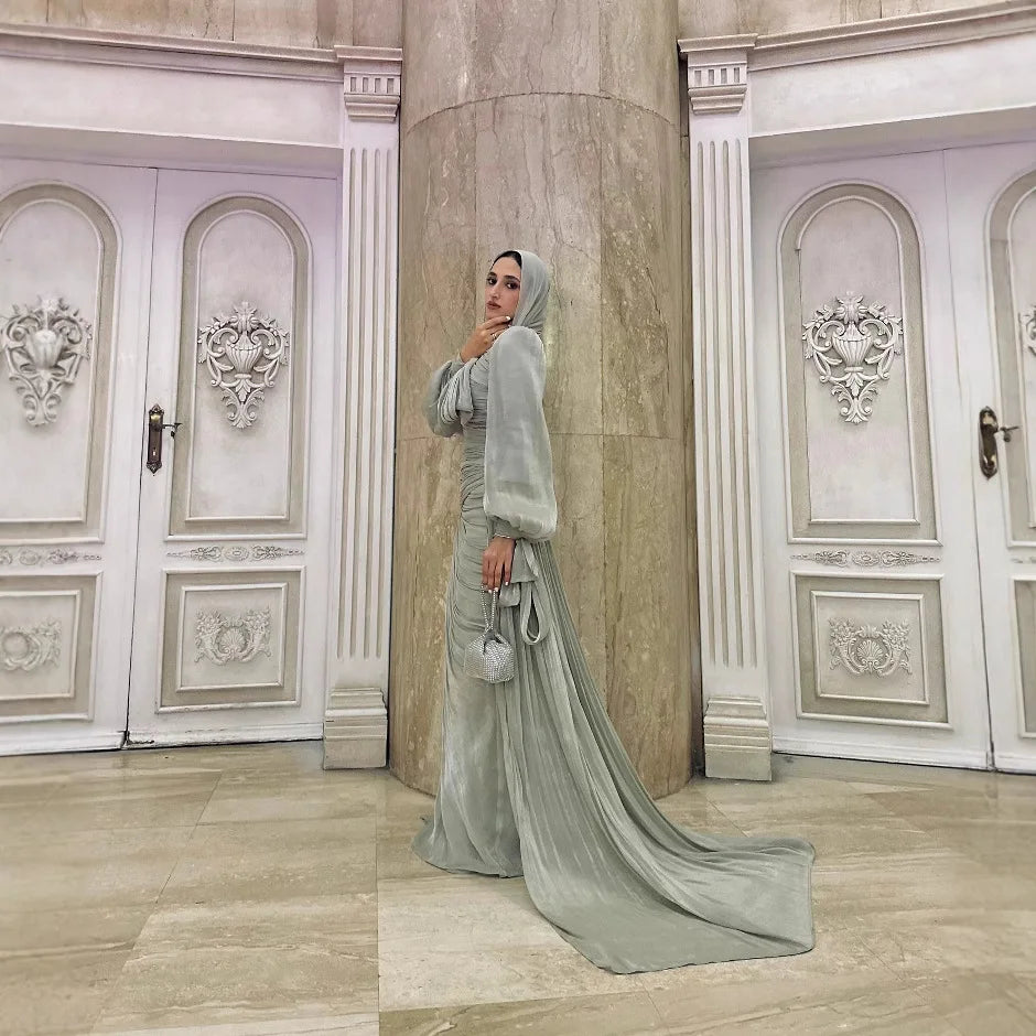 Robe maxi caftan soyeuse et modeste Elariah pour femmes – Abaya musulmane à manches longues, Jalabiya, tenue décontractée et de soirée