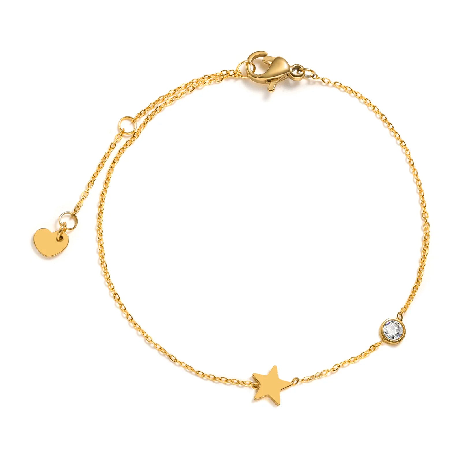 Bracelet minimaliste à breloques croix, croissant de lune et étoile pour femme – Bracelet fin en acier inoxydable à maillons dorés ajustables
