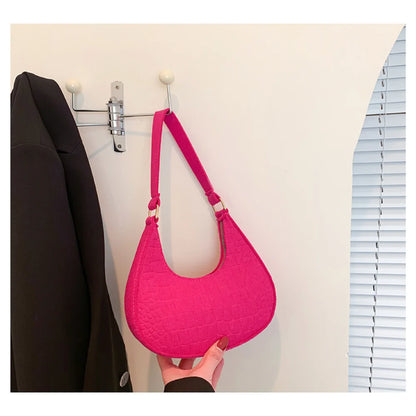Bolso retro para mujer, tipo axila, de fieltro, de color liso, para hombro, informal, tipo bola de masa, sencillo, a la moda