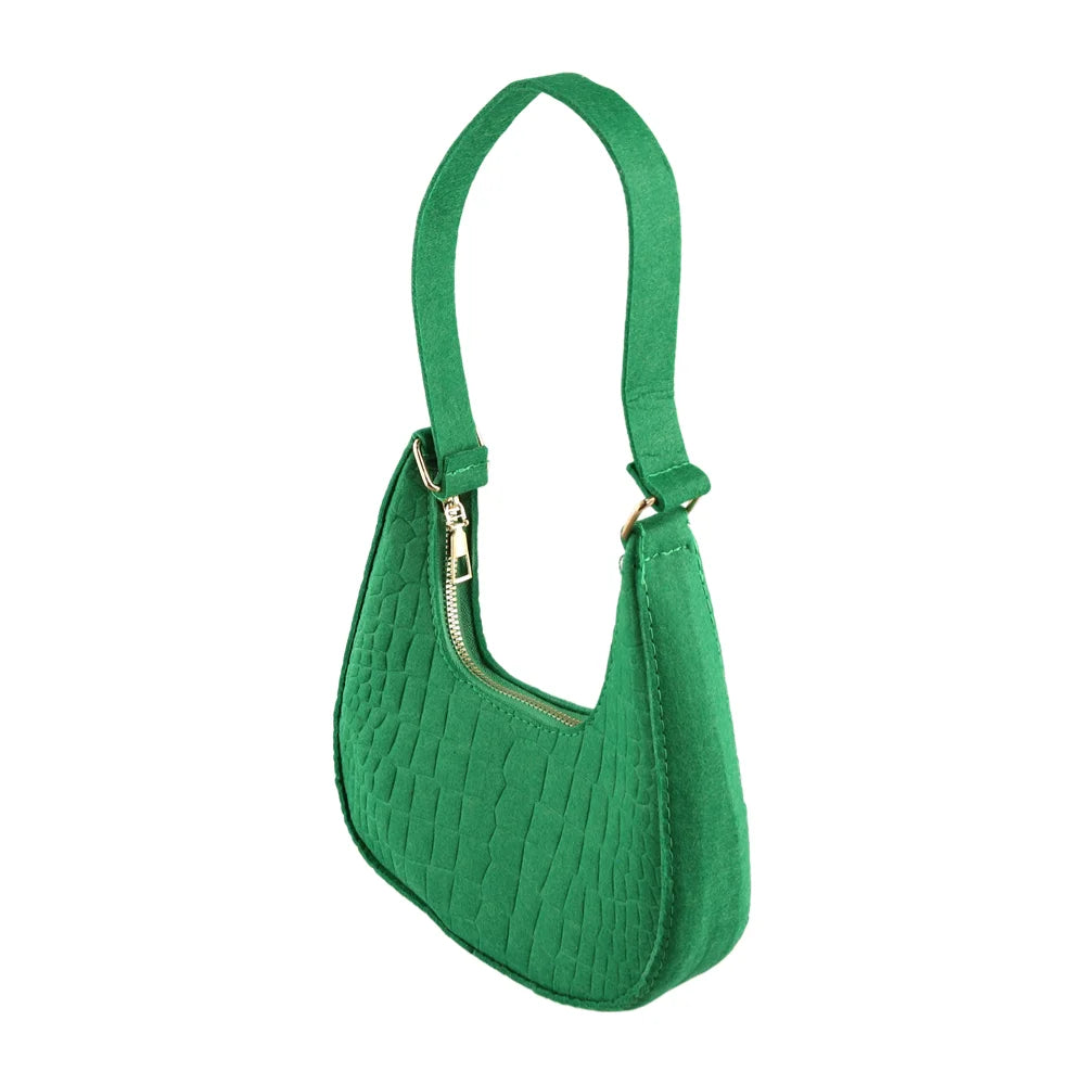 Bolso retro para mujer, tipo axila, de fieltro, de color liso, para hombro, informal, tipo bola de masa, sencillo, a la moda