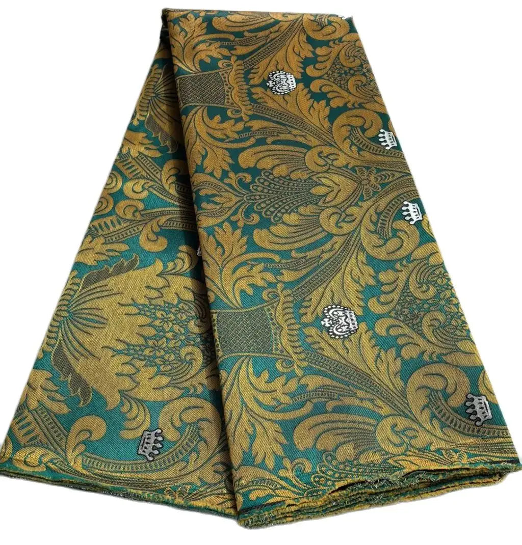 African Damask Lace Fabric (2.5 or 5 Yards) – Thick Jacquard Brocade for Aso Oke, Headwrap & Bridal Dresses