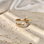 Vintage White Enamel Geometric Adjustable Ring – Irregular Open Shape Cocktail Ring for Women
