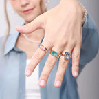 Bague cœur plaquée or de luxe avec zircones colorées – Bague cocktail ajustable en acier inoxydable pour femme