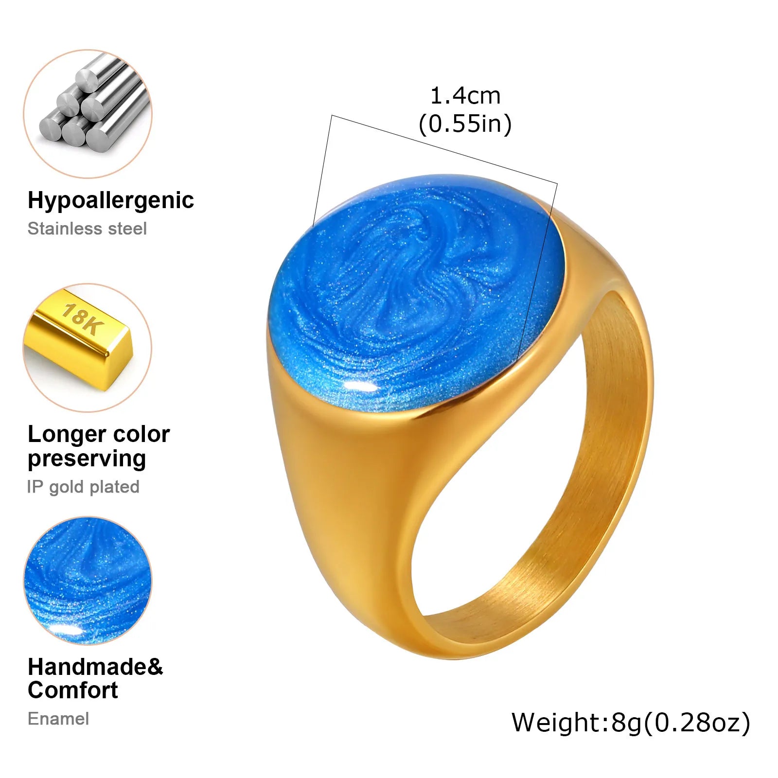 Bague torsadée épaisse en émail pour femme – Bague croisée ouverte en acier inoxydable plaqué or, anneau empilable étanche (bleu/vert/rose)