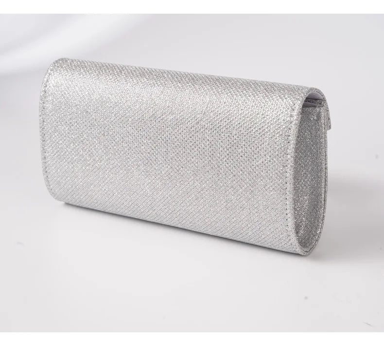 Elariah Shimmer Envelope Clutch Bag – Silver Glitter Evening Handbag with Chain Strap for Weddings & Party Wear