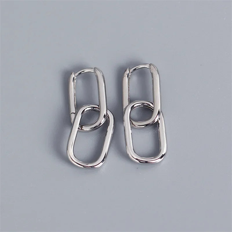 Boucles d'oreilles créoles rétro à double boucle – Motif géométrique en or et argent
