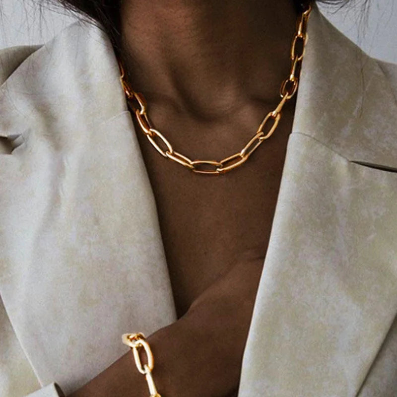 Collier à chaîne épaisse en acier inoxydable – Bijou ras-du-cou punk unisexe pour femmes et hommes