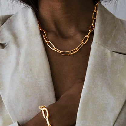 Stainless Steel Thick Chain Necklace – Unisex Punk Choker Jewelry for Women & Men