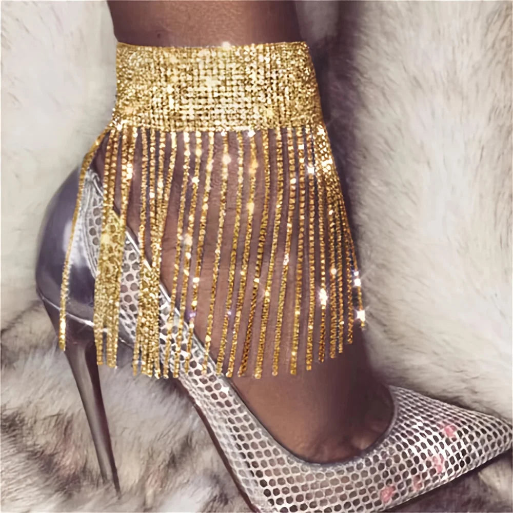 Bracelet de cheville à pampilles et strass pour femme – Bracelet de cheville à chaîne en cristal étincelant, bijou de pied élégant pour les fêtes et les mariages