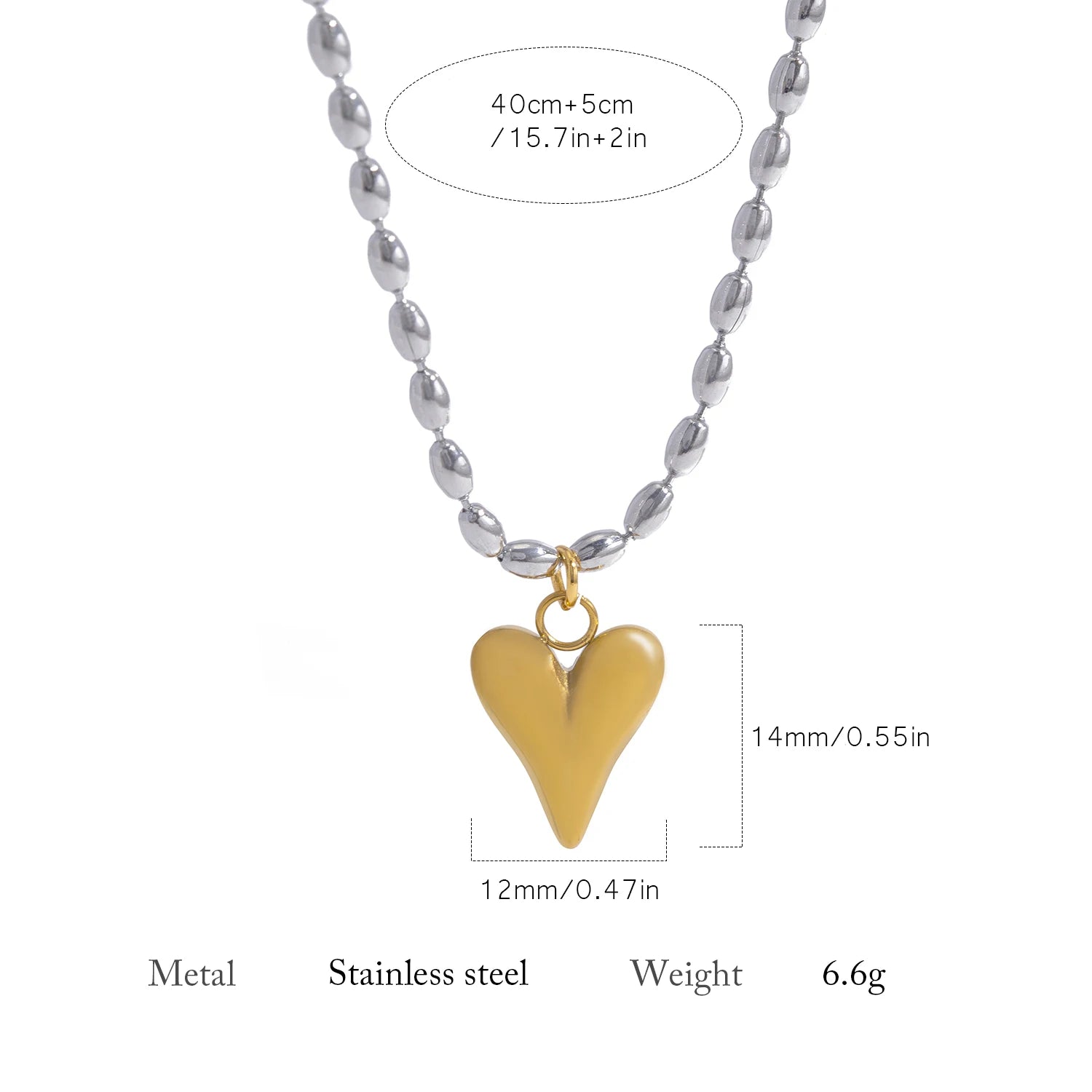 Collier pendentif cœur plaqué or 18 carats – Chaîne à billes en acier inoxydable, bijou délicat et romantique pour femme