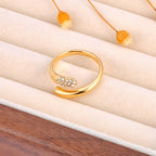 Bague JeeMango en acier inoxydable à double cercle pour femme – Plaqué or 18 carats, étanche, bijou tendance