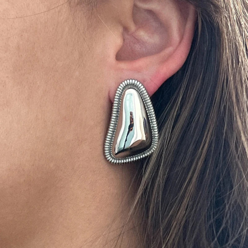 Vintage Irregular Triangle Stud Earrings for Women – Stainless Steel Chunky Geometric Earrings, 18K Gold or Silver Plated Minimalist Statement Studs