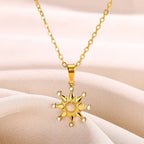 Collar geométrico con colgante de girasol: cadena de acero inoxidable para clavícula para mujer