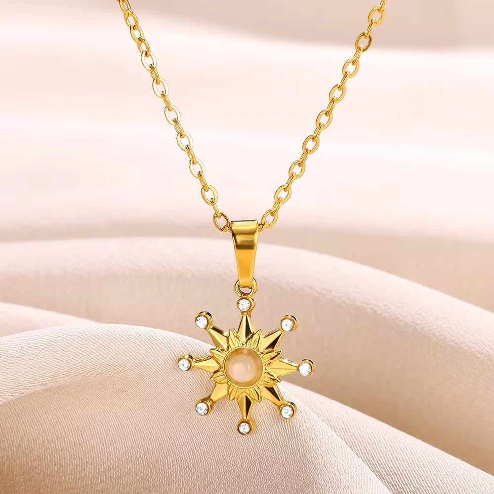 Sunflower Pendant Geometric Necklace – Stainless Steel Clavicle Chain for Women