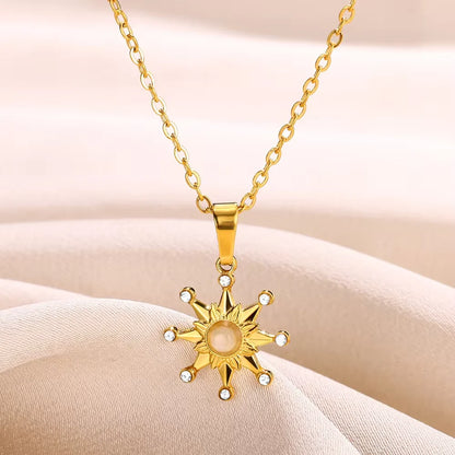 Sunflower Pendant Geometric Necklace – Stainless Steel Clavicle Chain for Women
