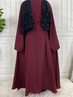 Elegant Modest Maxi Dress with Waist Tie – Long Sleeve Woven Abaya Style Dress for Women (All Season)