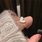 Bague Elariah ajustable en forme de cœur pour femme – Bague cocktail papillon vintage en zircon et perle | Bijou romantique pour mariage et soirée