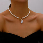Collier ras du cou élégant avec pendentif en cristal et grosses perles – Bijou de mariage romantique pour femme