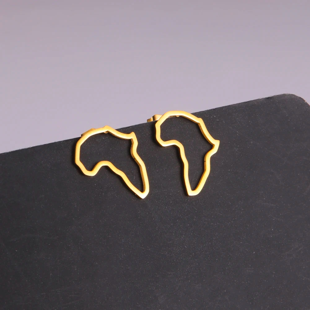 Collar con colgante de mapa africano de moda para mujer – Collar geométrico de acero inoxidable con la bandera de África, color oro, oro rosa o acero