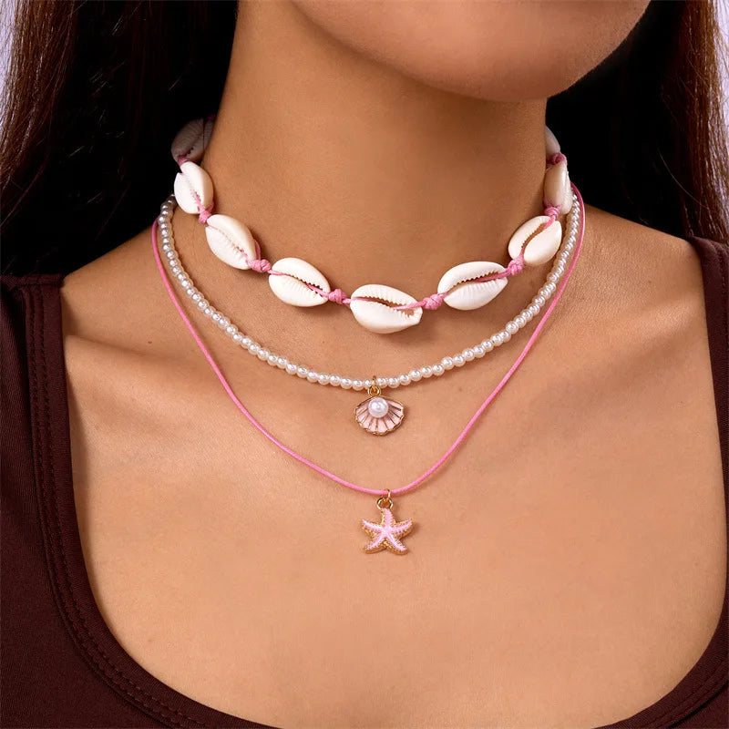 Collier coquillage bohème pour femme – Pendentif coquillage et étoile de mer