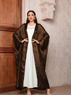 Luxury Satin Batwing Abaya Kimono – Shiny Open Front Maxi Kaftan for Ramadan, Eid & Evening Wear