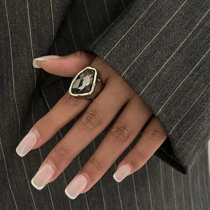 Bague ouverte minimaliste en strass pour femme – Bague géométrique tendance plaquée or ajustable