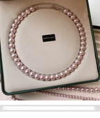 Collier de perles de culture rose et violettes – Élégant collier ras-de-cou plaqué or pour femme