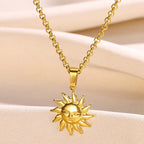 Collar geométrico con colgante de girasol: cadena de acero inoxidable para clavícula para mujer