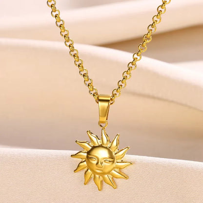 Sunflower Pendant Geometric Necklace – Stainless Steel Clavicle Chain for Women