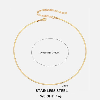 Classic Flat Snake Chain Choker Necklace – Stainless Steel Herringbone Design in Gold & Silver