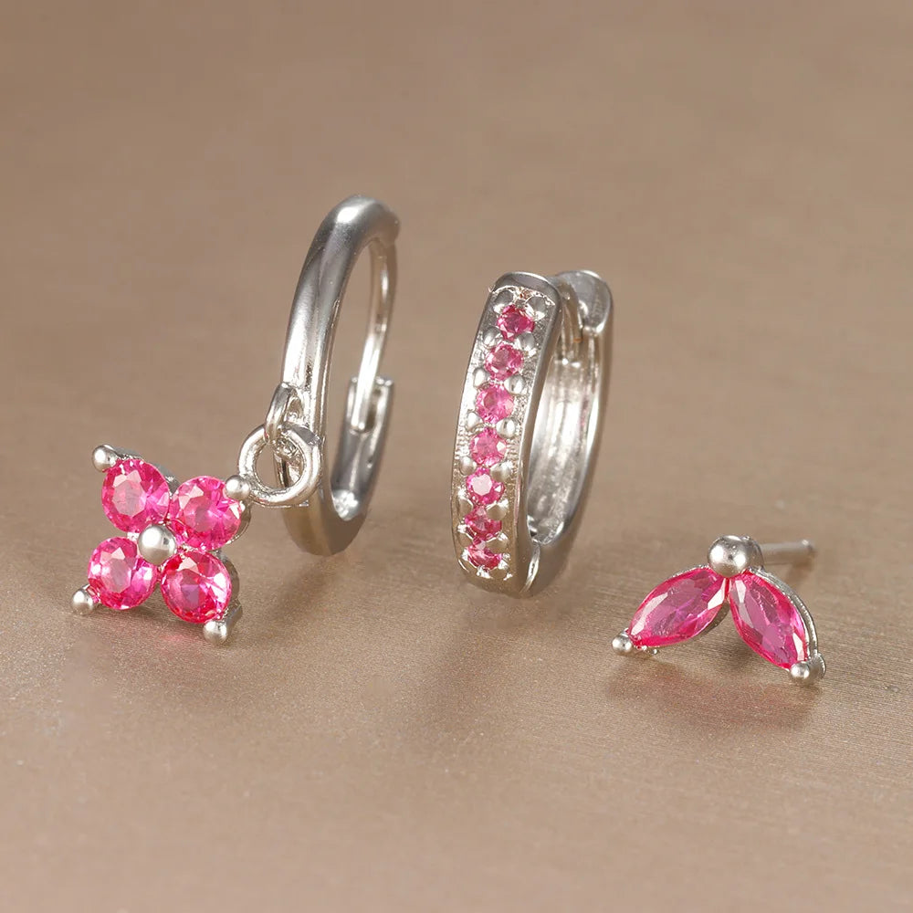Ensemble de 3 boucles d'oreilles pendantes en acier inoxydable avec zircon cubique – Boucles d'oreilles florales hypoallergéniques pour femmes