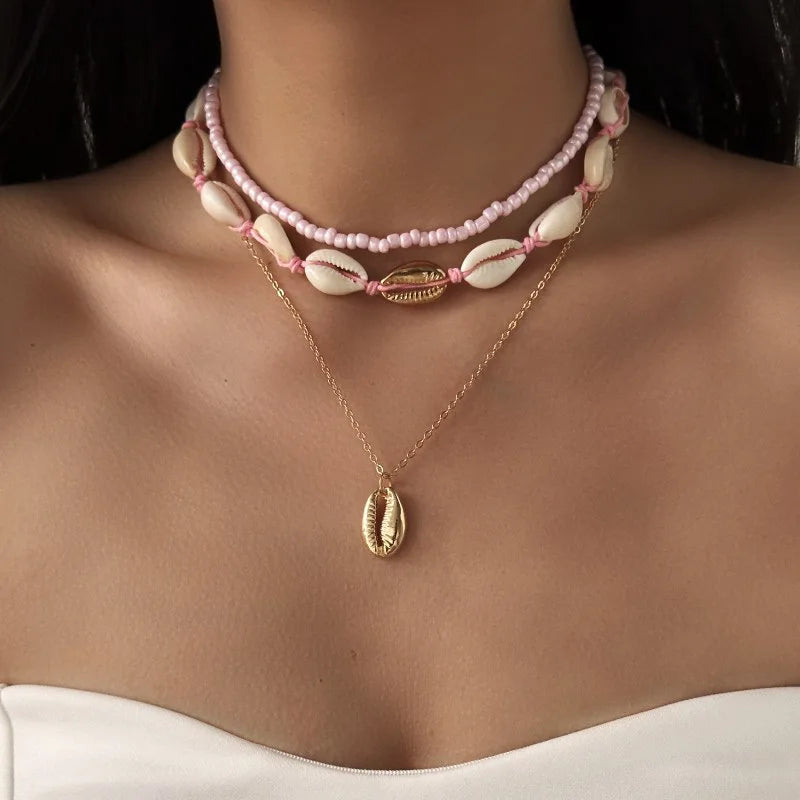 Collier coquillage bohème pour femme – Pendentif coquillage et étoile de mer