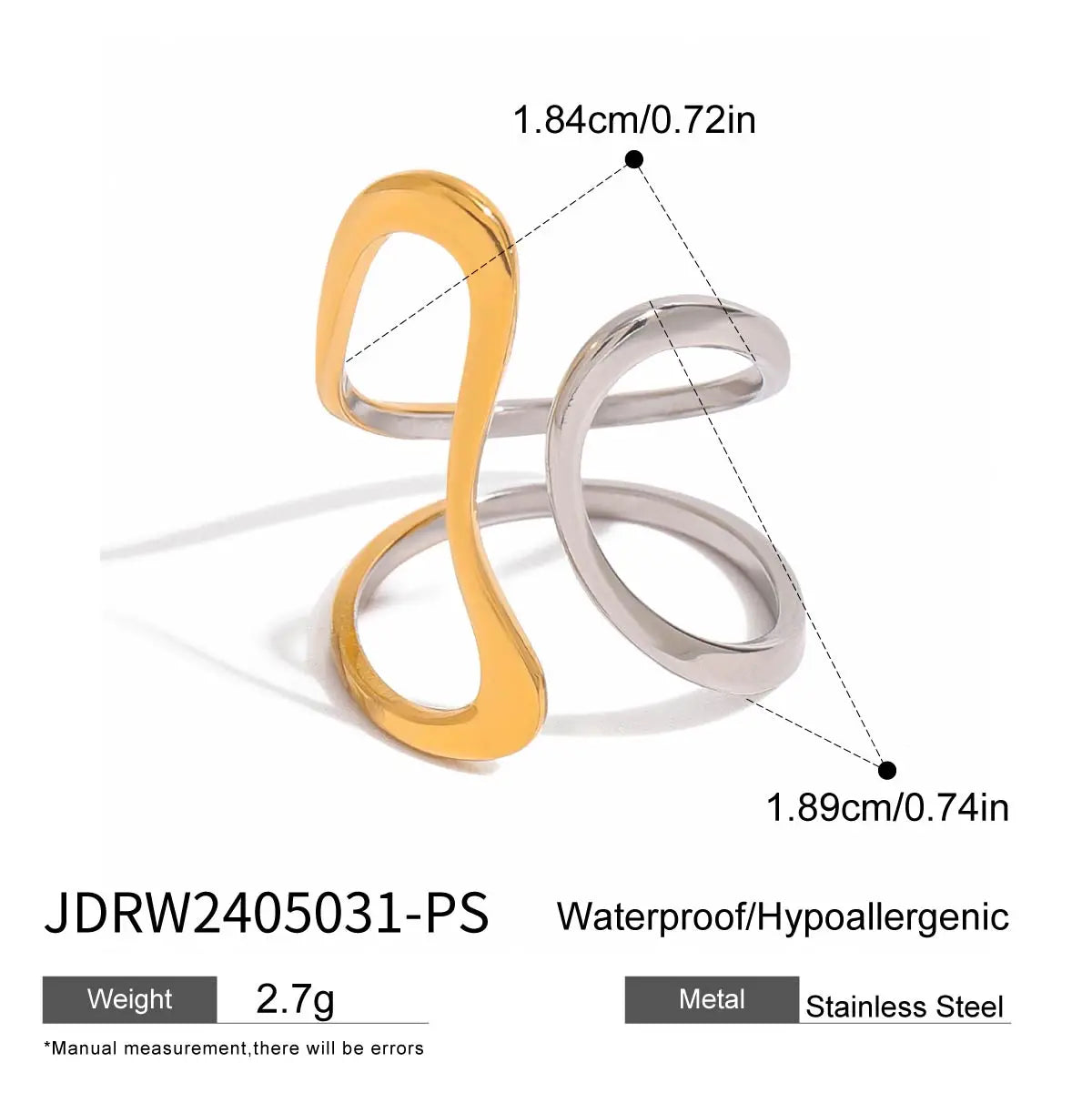 Bague minimaliste bicolore irrégulière – Bijou empilable en acier inoxydable plaqué or 18 carats pour femme