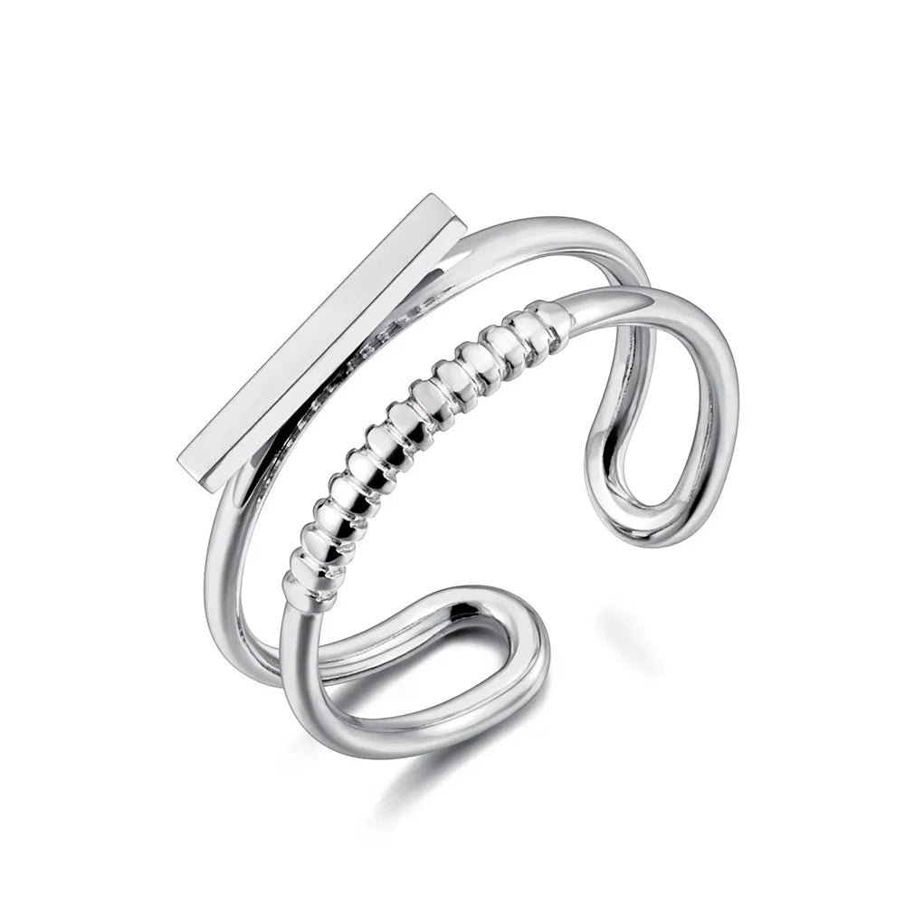 Bague JeeMango en acier inoxydable à double cercle pour femme – Plaqué or 18 carats, étanche, bijou tendance