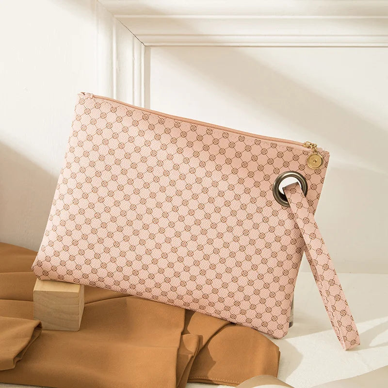 Elariah Women's PU Leather Envelope Clutch Bag with Wrist Strap – Large Zip Wristlet Purse for Travel, Shopping & Everyday Use