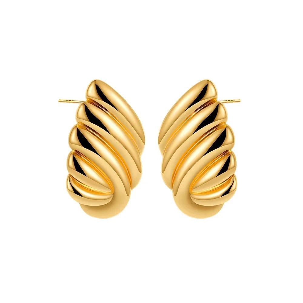 Boucles d'oreilles pendantes à nœuds multicouches en acier inoxydable plaqué or 18 carats pour femmes – Boucles d'oreilles rondes texturées et tendance