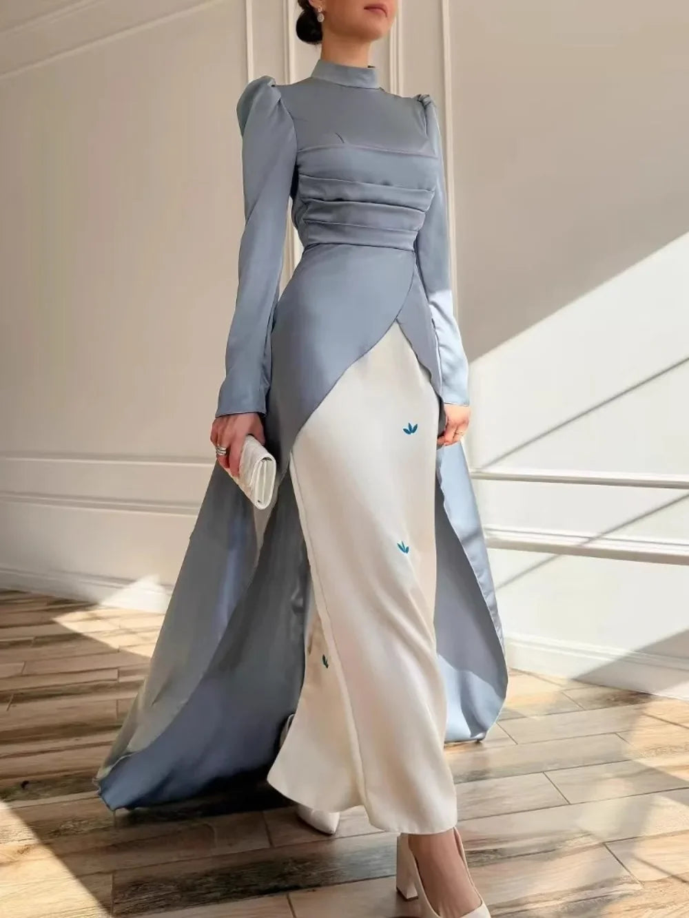 Robe caftan modeste en satin brodé Elariah – Abaya musulmane élégante pour l'Aïd, le Ramadan, les soirées et les occasions spéciales
