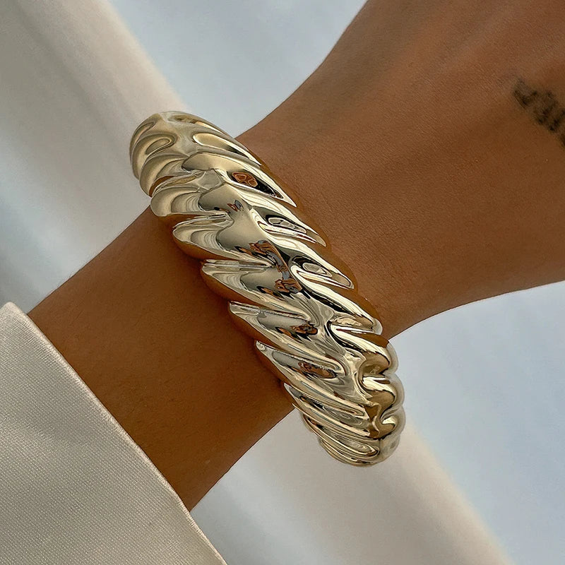 Irregular Geometric Cuff Bangle Bracelet for Women – Bold Statement Fashion Bracelet, Trendy Open Cuff Jewelry