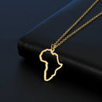 Collar con colgante de mapa africano de moda para mujer – Collar geométrico de acero inoxidable con la bandera de África, color oro, oro rosa o acero
