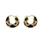 Pendientes de aro pequeños de esmalte vintage: aros texturizados chapados en oro para mujer