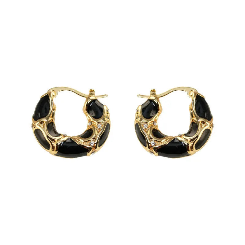 Pendientes de aro pequeños de esmalte vintage: aros texturizados chapados en oro para mujer