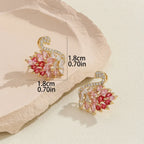 Boucles d'oreilles cygne en zircon pour femme – Boucles d'oreilles longues cygne en cuivre plaqué or serties de micro-pavés de zirconiums cubiques | Bijoux élégants style déesse