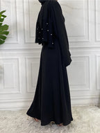 Elegant Modest Maxi Dress with Waist Tie – Long Sleeve Woven Abaya Style Dress for Women (All Season)