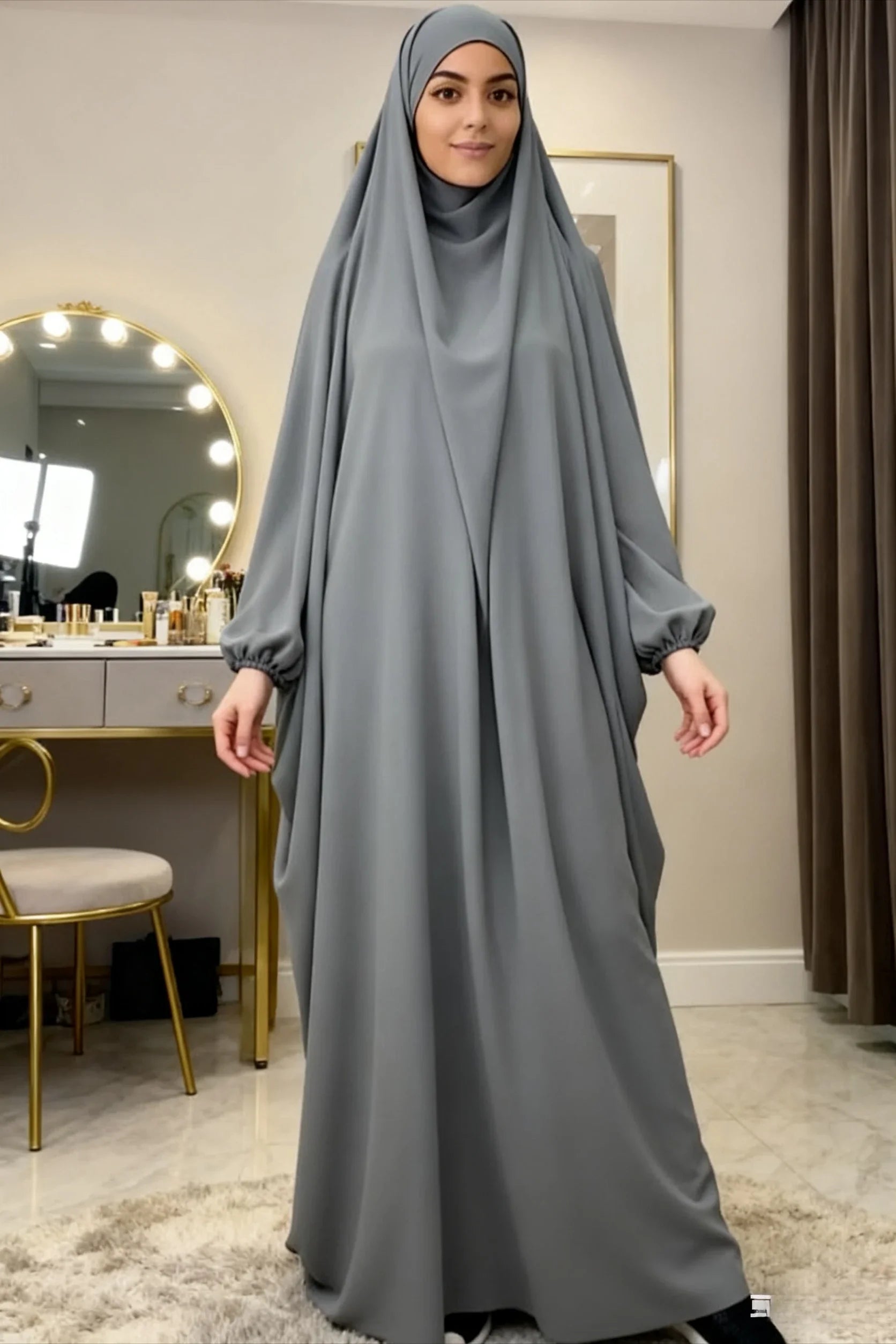 Abaya de prière à capuche pour femmes Elariah avec khimar long hijab | Vêtement de prière islamique modeste | Tissu Nida coupe ample